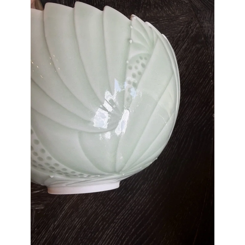 Cliff Lee Art Pottery Porcelain Melon Spiked Celadon Bowl Signed 1991 F